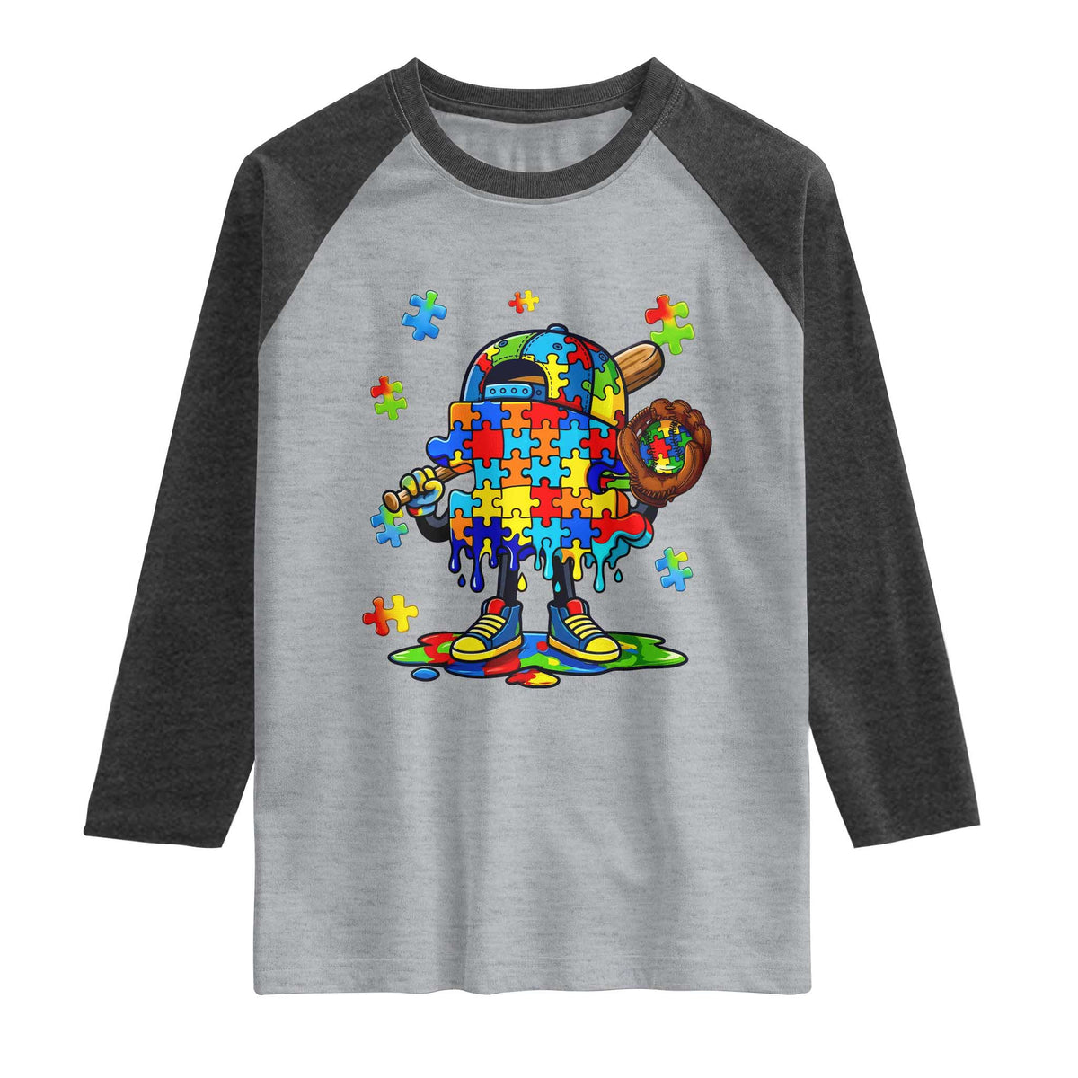 Autism Acceptance Baseball Raglan Shirt Colorful Drip Graphic Neurodiversity Support