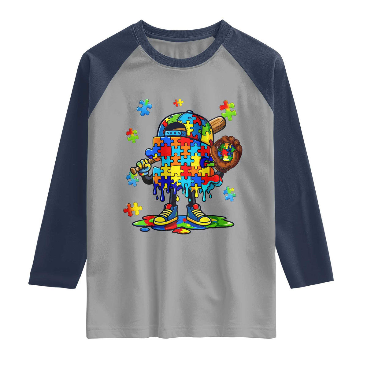 Autism Acceptance Baseball Raglan Shirt Colorful Drip Graphic Neurodiversity Support