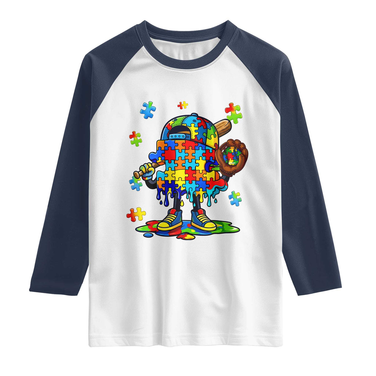 Autism Acceptance Baseball Raglan Shirt Colorful Drip Graphic Neurodiversity Support