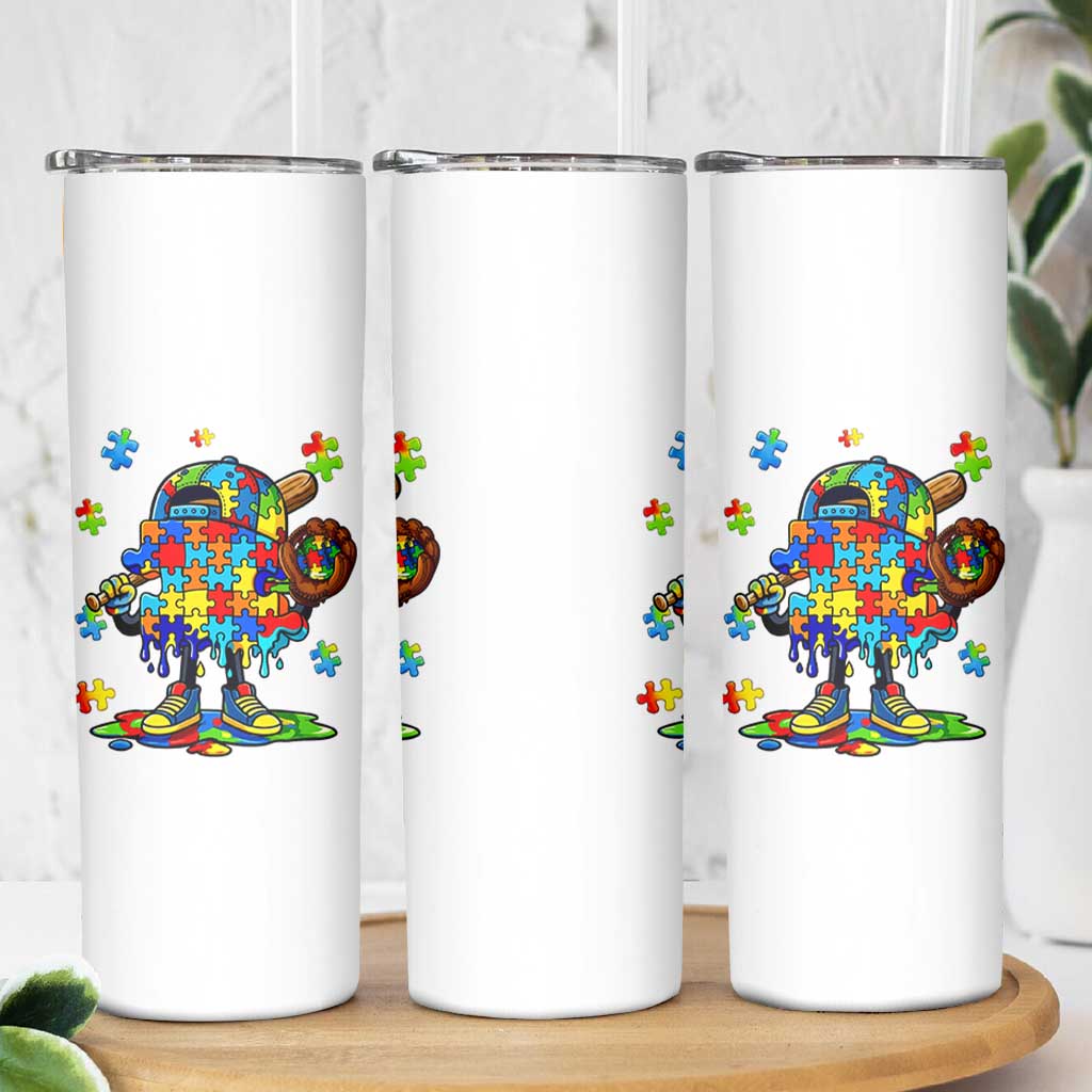 Autism Acceptance Baseball Skinny Tumbler Colorful Drip Graphic Neurodiversity Support