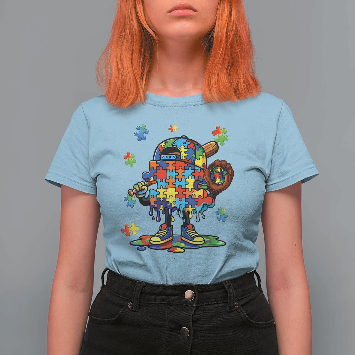 Autism Acceptance Baseball T Shirt For Women Colorful Drip Graphic Neurodiversity Support