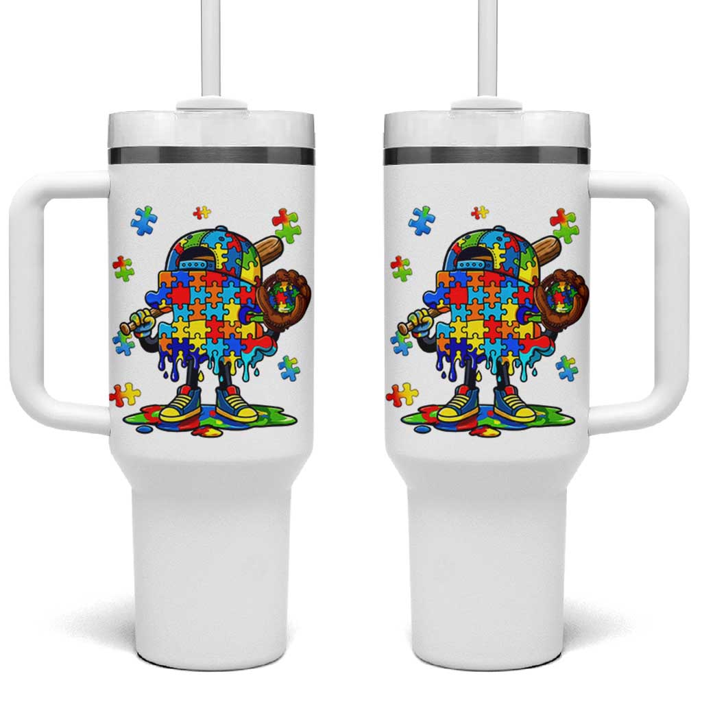 Autism Acceptance Baseball Tumbler With Handle Colorful Drip Graphic Neurodiversity Support