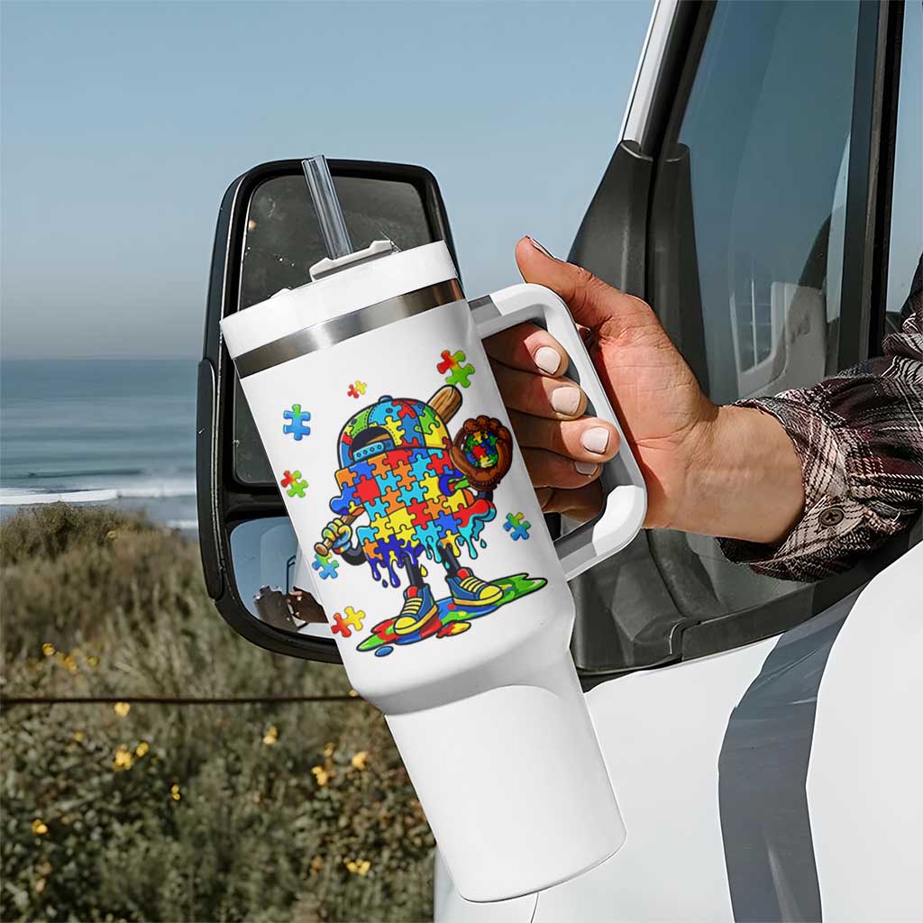 Autism Acceptance Baseball Tumbler With Handle Colorful Drip Graphic Neurodiversity Support