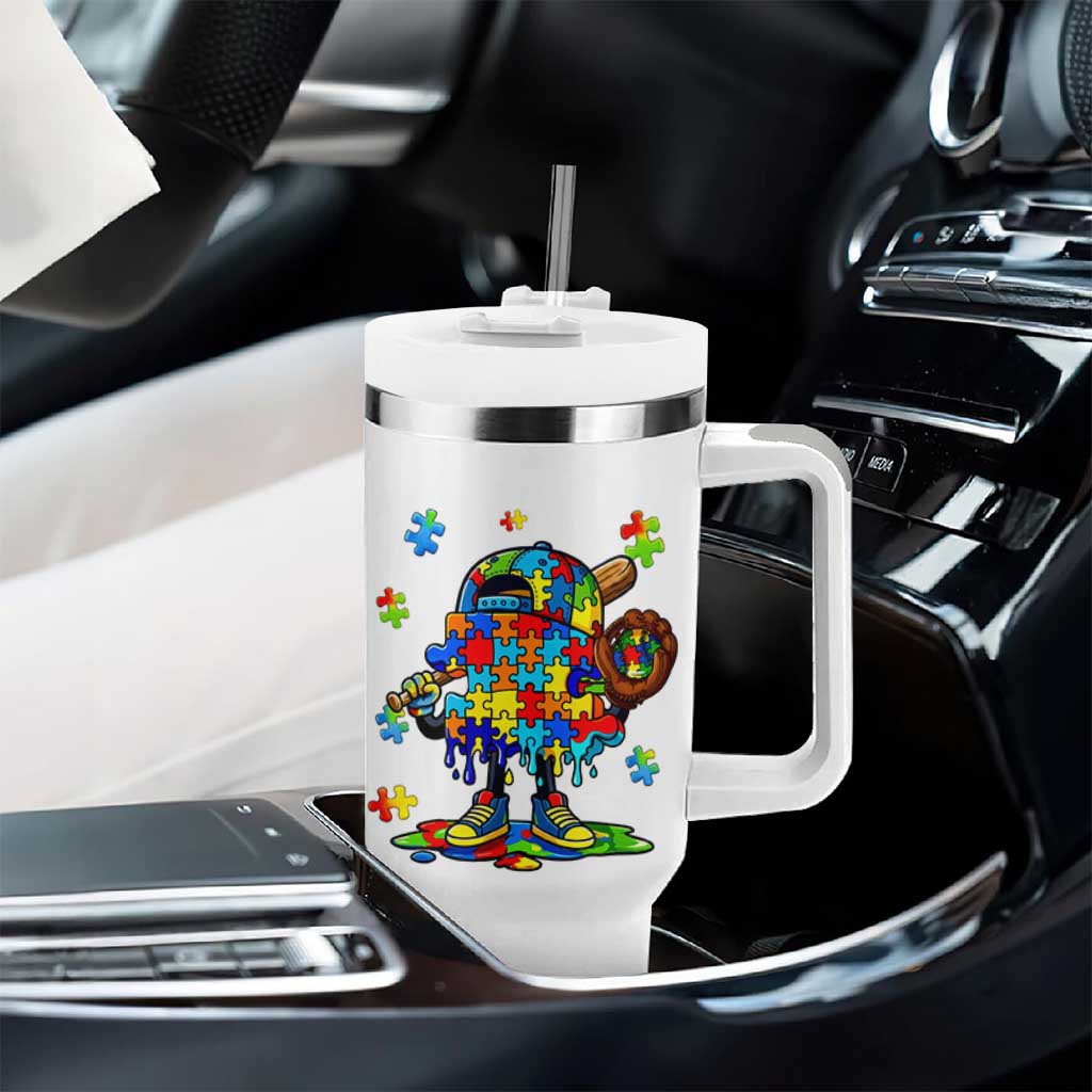 Autism Acceptance Baseball Tumbler With Handle Colorful Drip Graphic Neurodiversity Support