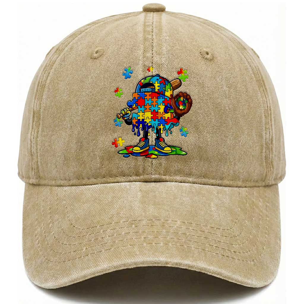 Autism Acceptance Baseball Washed Cotton Baseball Cap Colorful Drip Graphic Neurodiversity Support