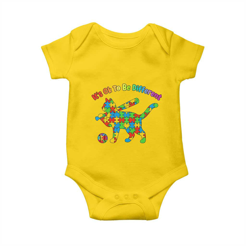 Autism Acceptance Baseball Cat Baby Onesie It Is Ok To Be Different