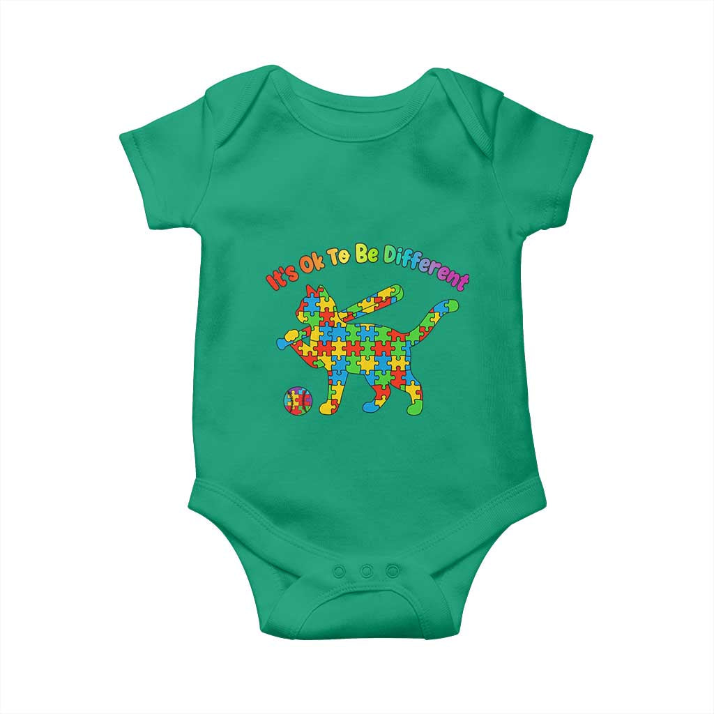 Autism Acceptance Baseball Cat Baby Onesie It Is Ok To Be Different