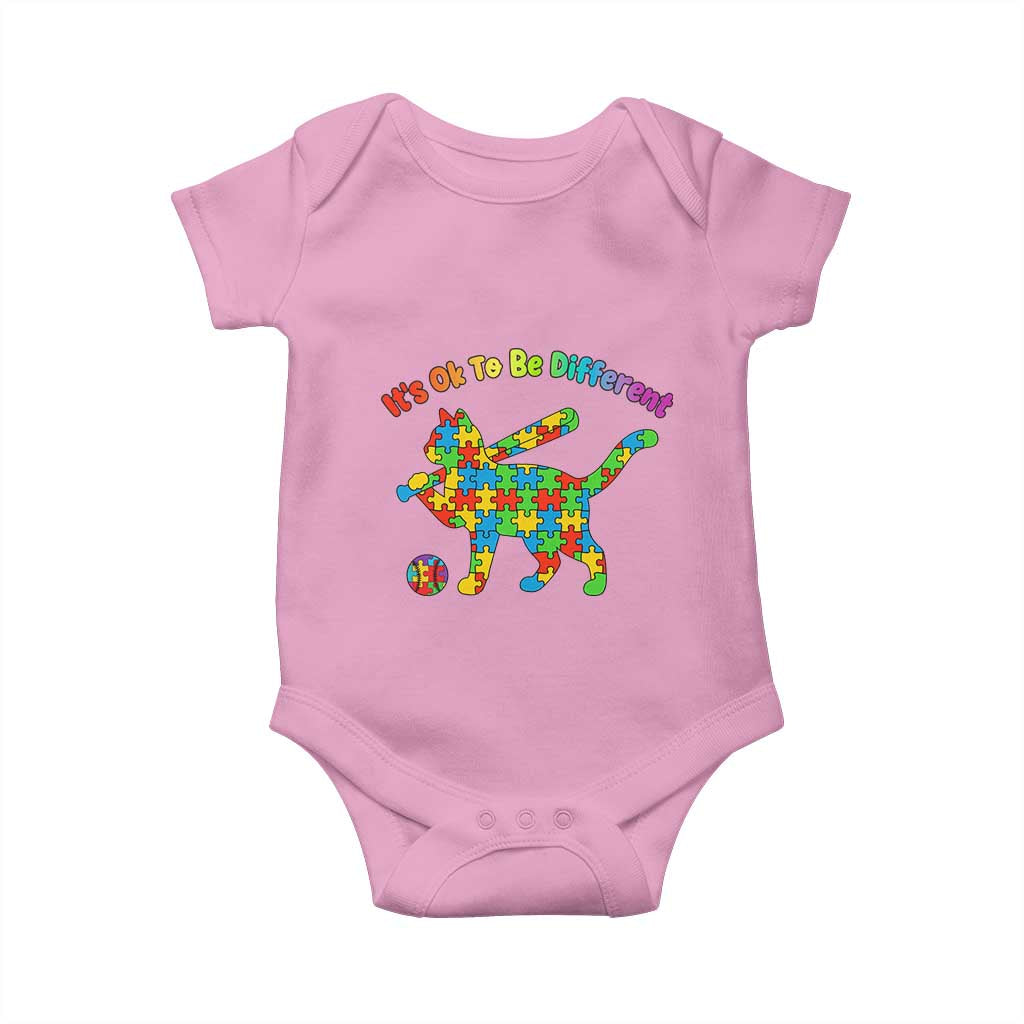 Autism Acceptance Baseball Cat Baby Onesie It Is Ok To Be Different