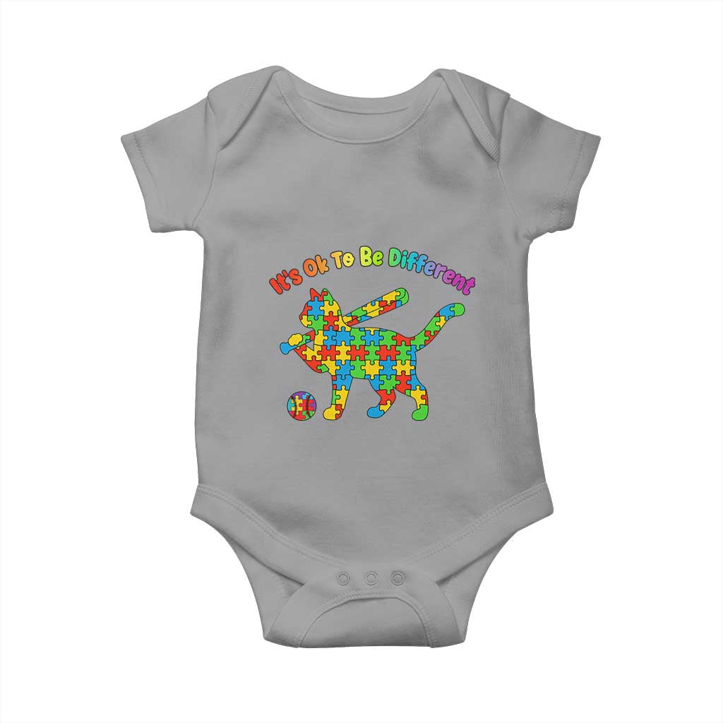 Autism Acceptance Baseball Cat Baby Onesie It Is Ok To Be Different