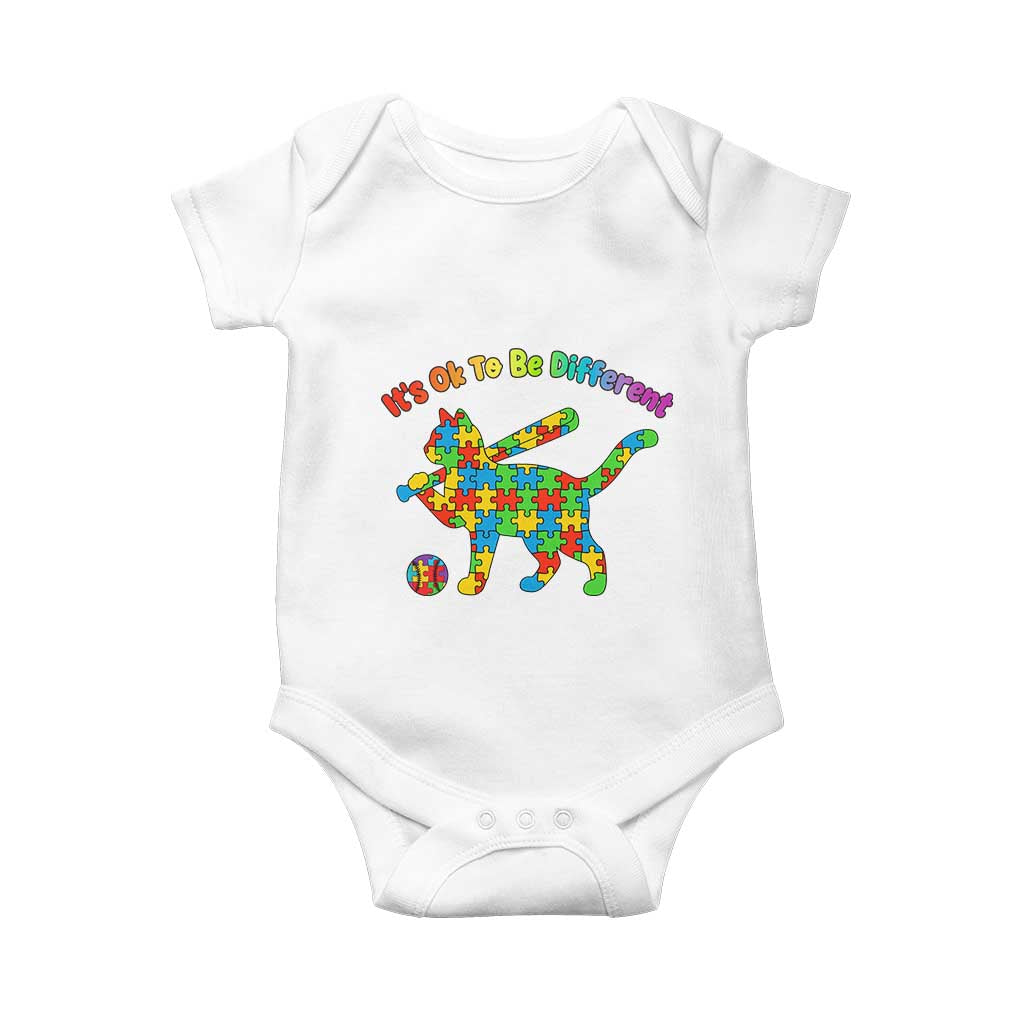 Autism Acceptance Baseball Cat Baby Onesie It Is Ok To Be Different