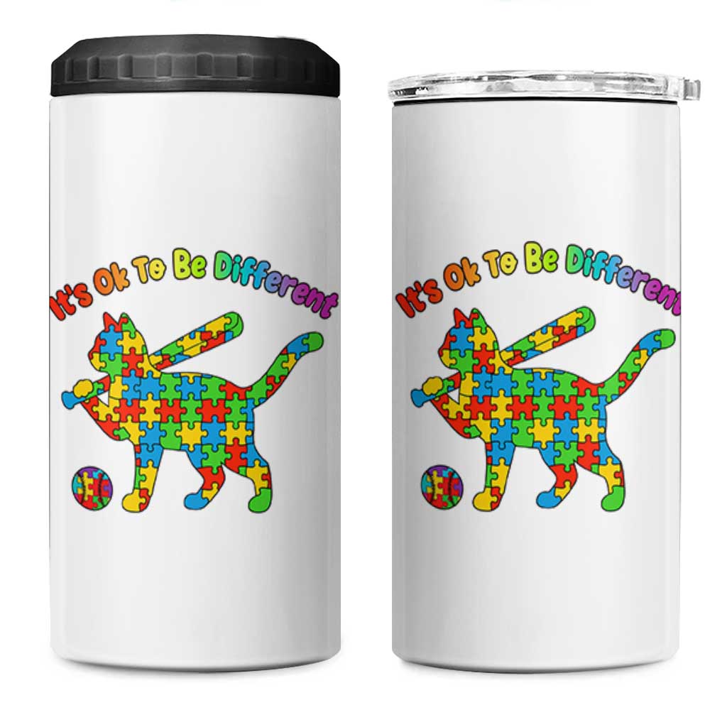 Autism Acceptance Baseball Cat 4 in 1 Can Cooler Tumbler It Is Ok To Be Different