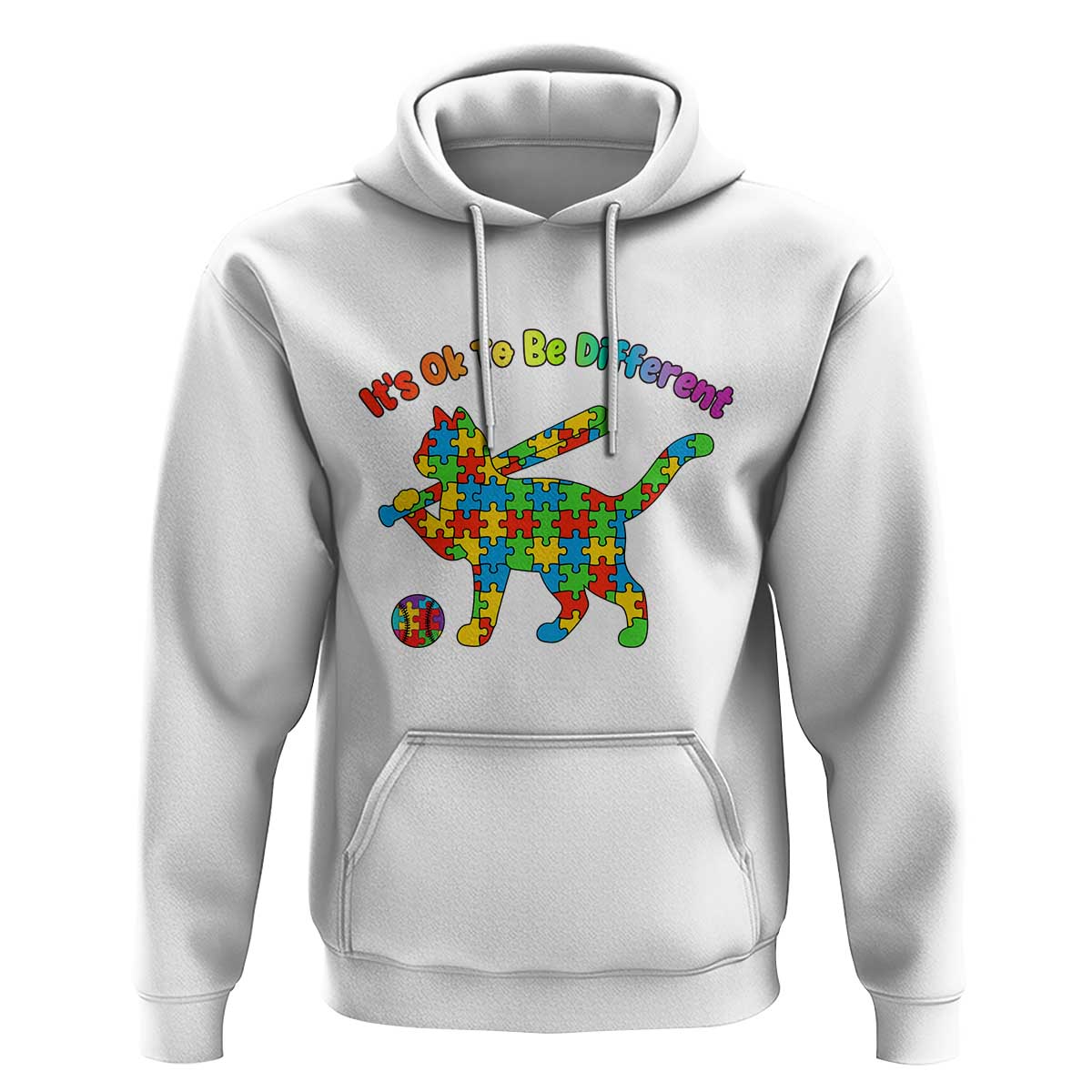 Autism Acceptance Baseball Cat Hoodie It Is Ok To Be Different