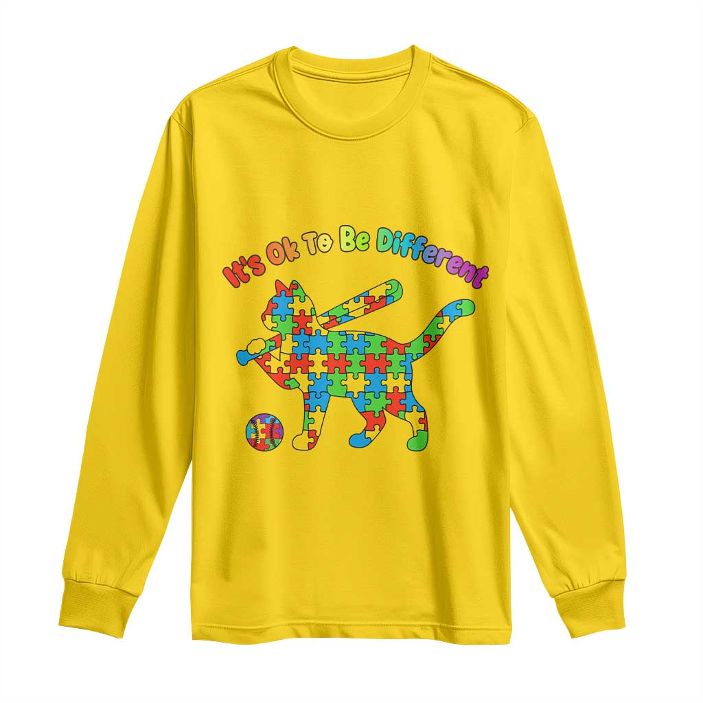 Autism Acceptance Baseball Cat Long Sleeve Shirt It Is Ok To Be Different