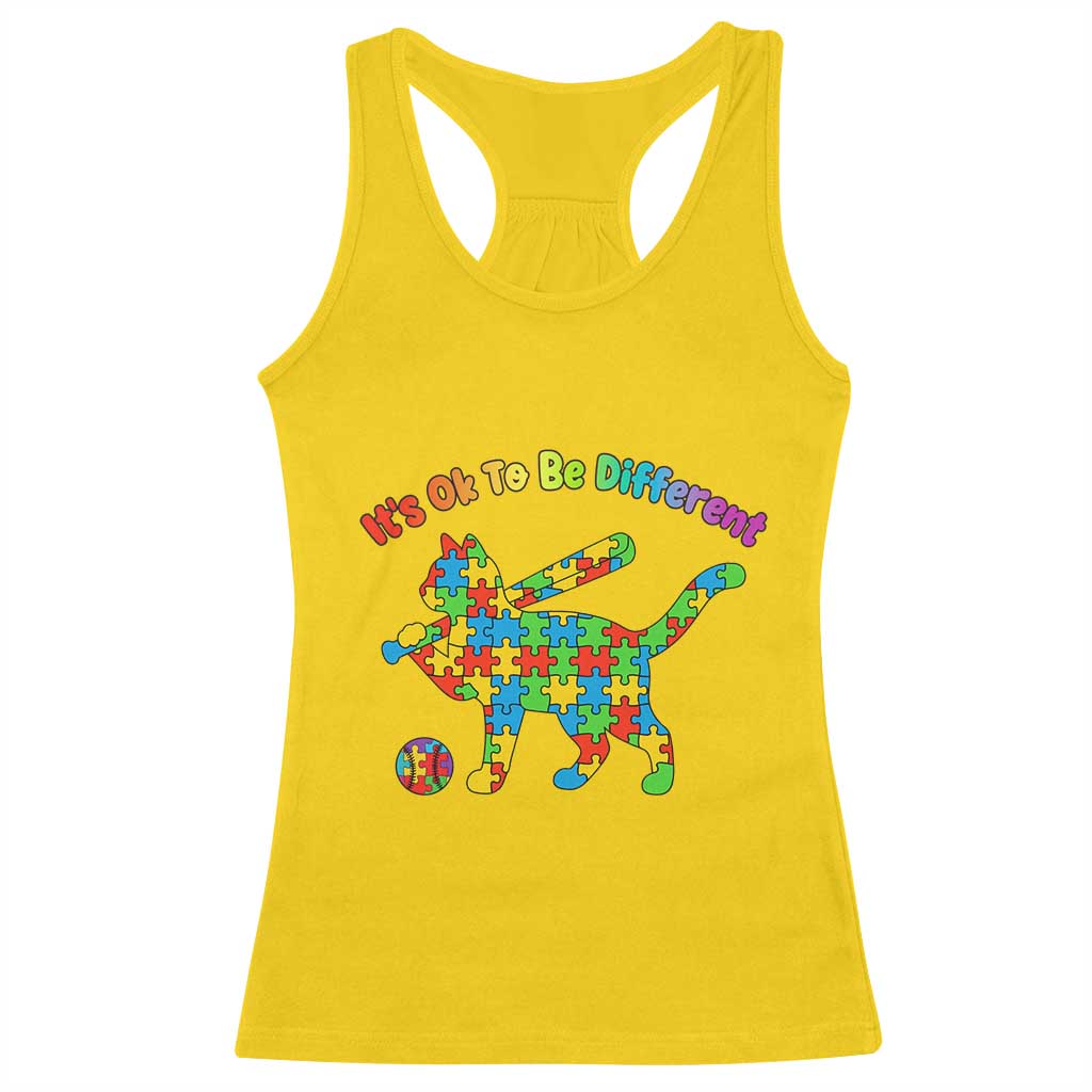 Autism Acceptance Baseball Cat Racerback Tank Top It Is Ok To Be Different
