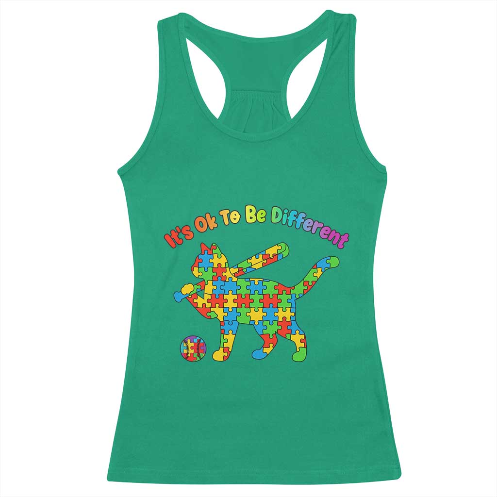 Autism Acceptance Baseball Cat Racerback Tank Top It Is Ok To Be Different