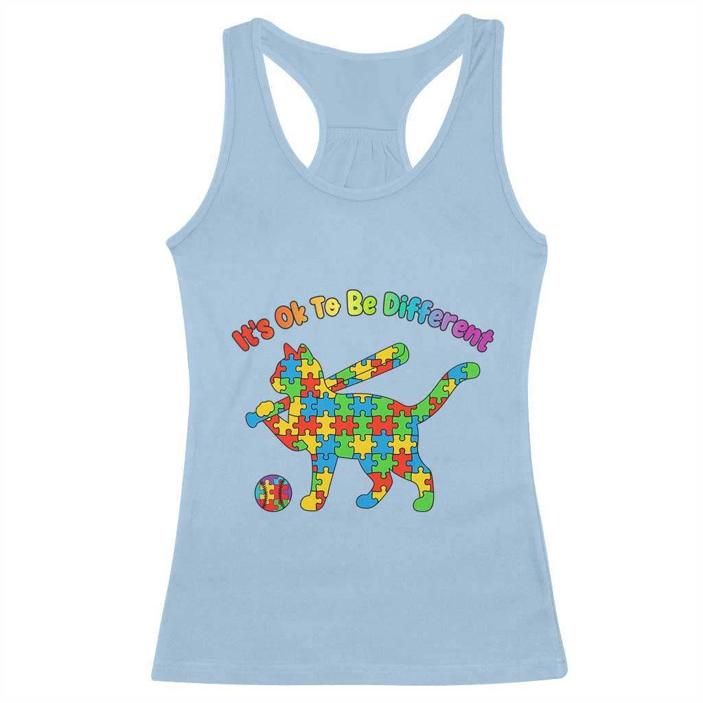 Autism Acceptance Baseball Cat Racerback Tank Top It Is Ok To Be Different