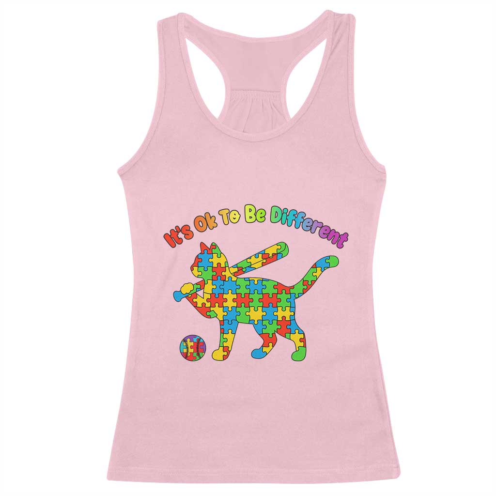 Autism Acceptance Baseball Cat Racerback Tank Top It Is Ok To Be Different