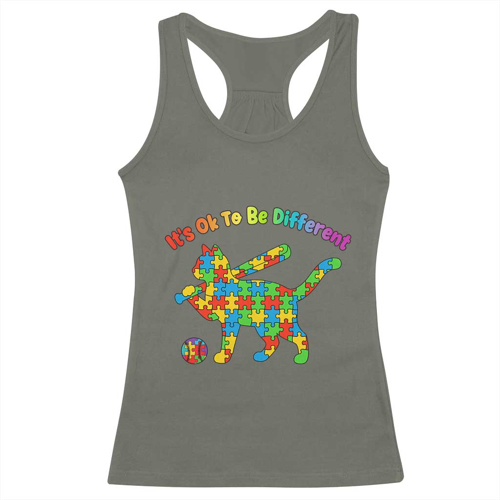 Autism Acceptance Baseball Cat Racerback Tank Top It Is Ok To Be Different