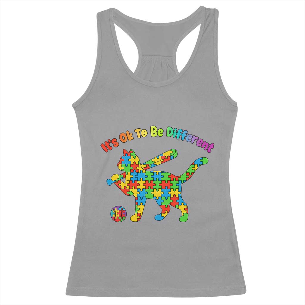 Autism Acceptance Baseball Cat Racerback Tank Top It Is Ok To Be Different