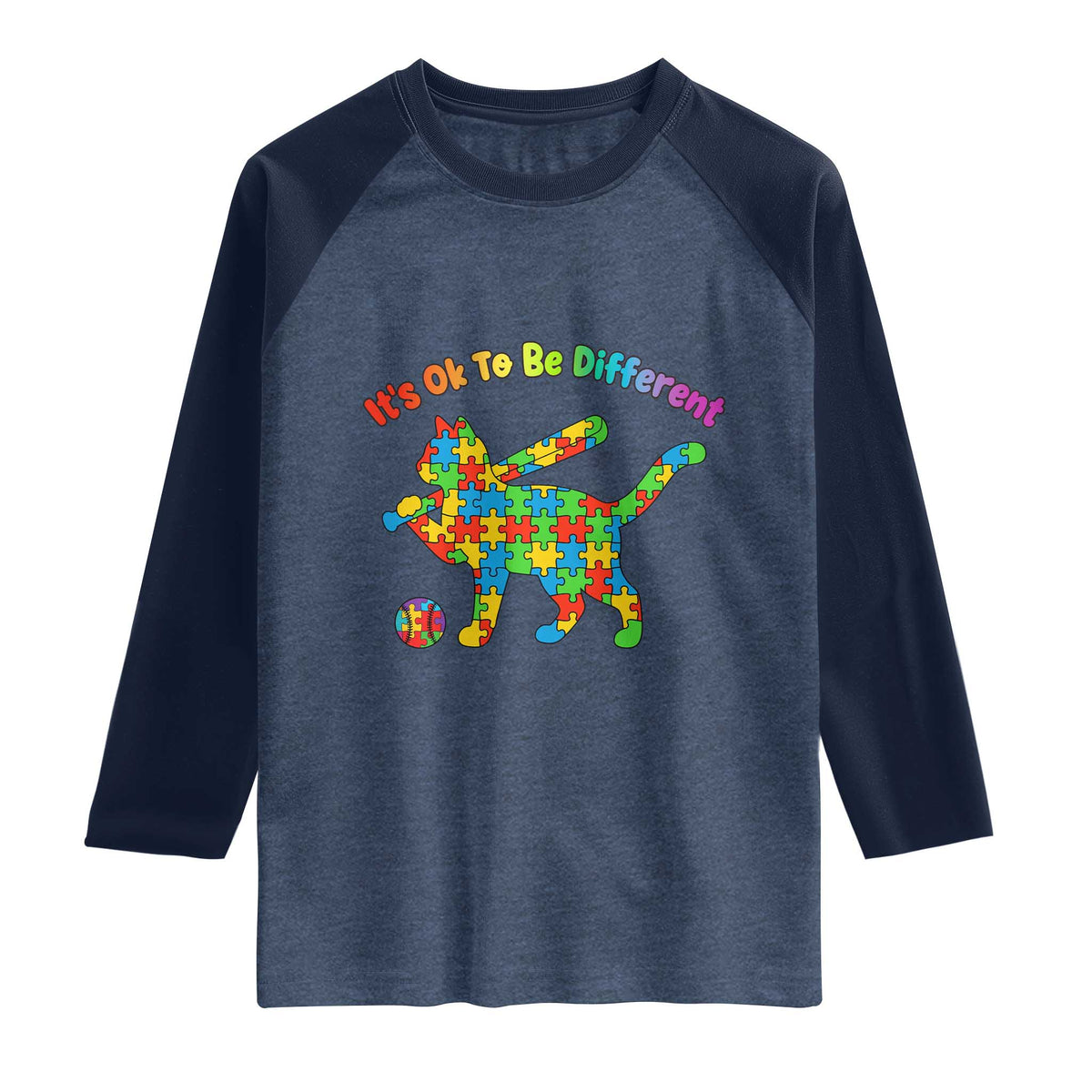 Autism Acceptance Baseball Cat Raglan Shirt It Is Ok To Be Different