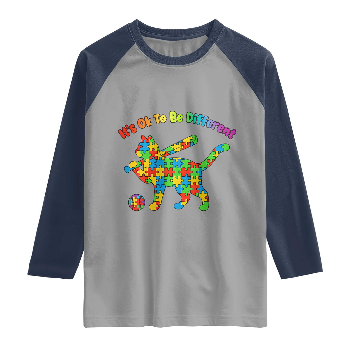 Autism Acceptance Baseball Cat Raglan Shirt It Is Ok To Be Different