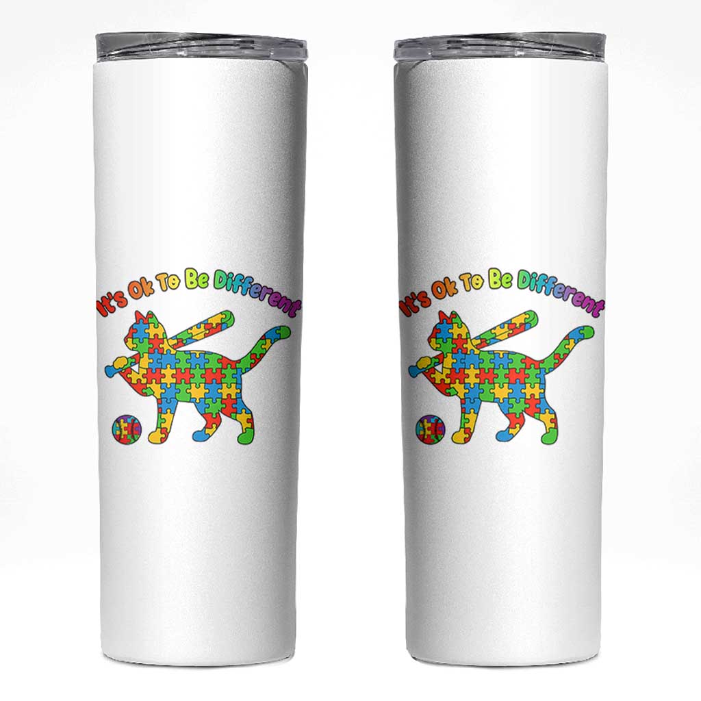 Autism Acceptance Baseball Cat Skinny Tumbler It Is Ok To Be Different