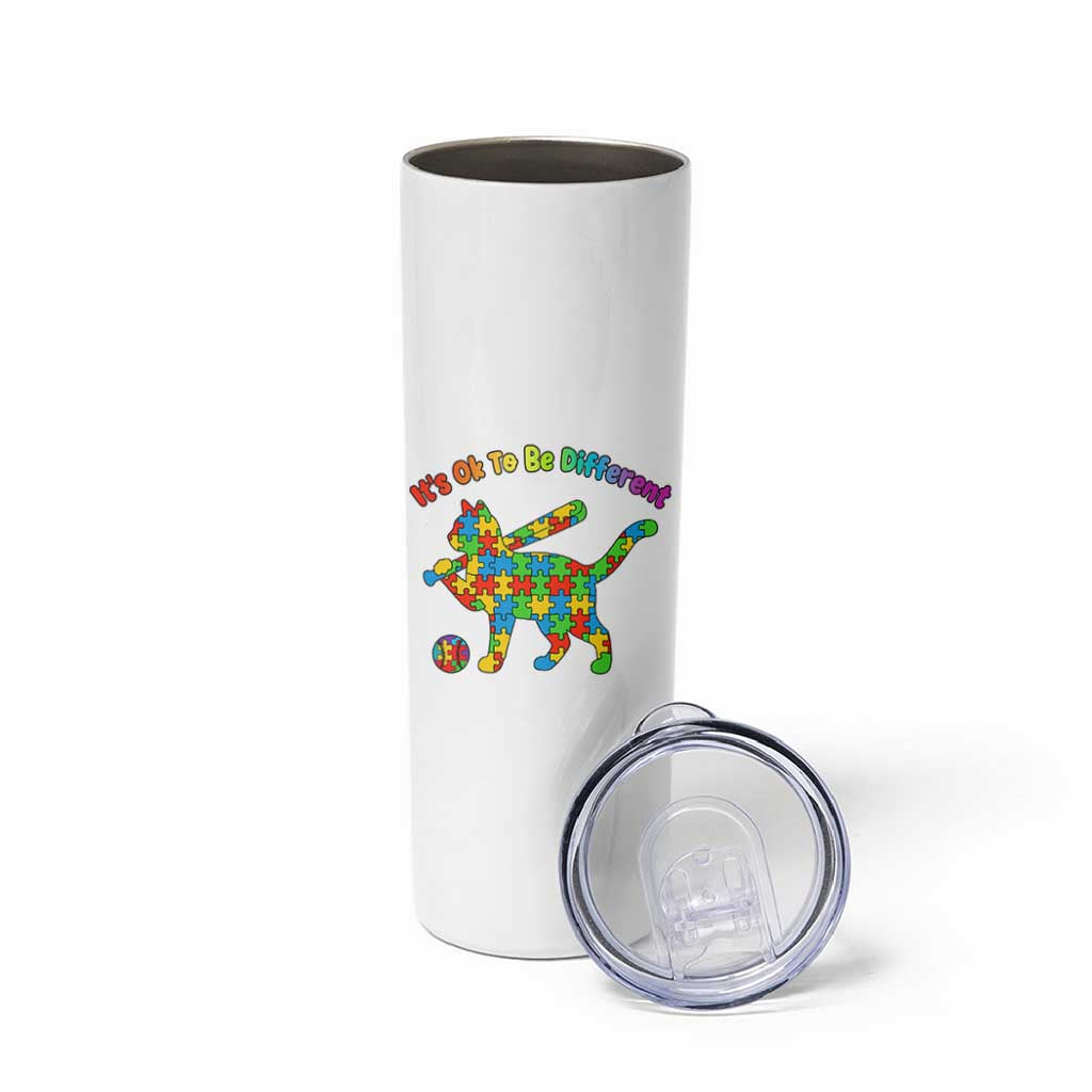 Autism Acceptance Baseball Cat Skinny Tumbler It Is Ok To Be Different