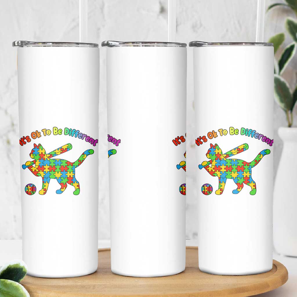 Autism Acceptance Baseball Cat Skinny Tumbler It Is Ok To Be Different