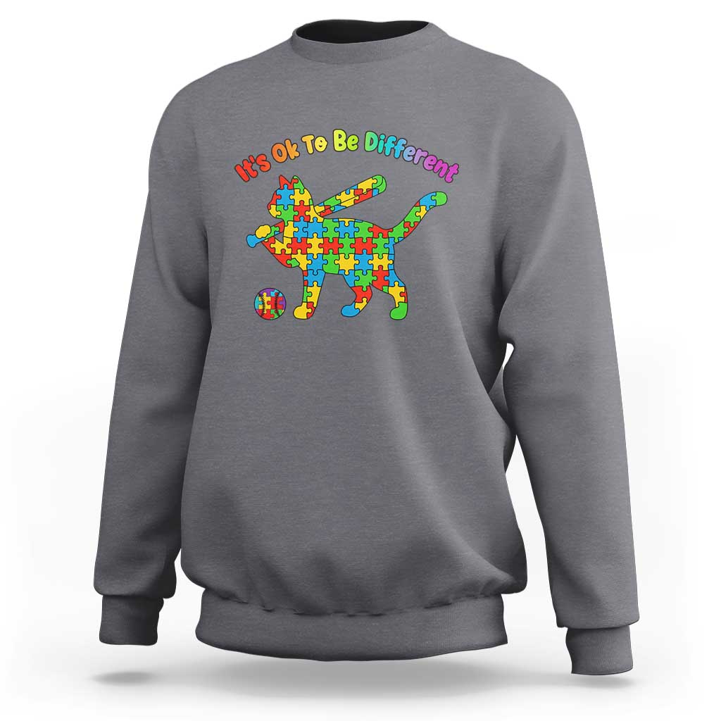 Autism Acceptance Baseball Cat Sweatshirt It Is Ok To Be Different