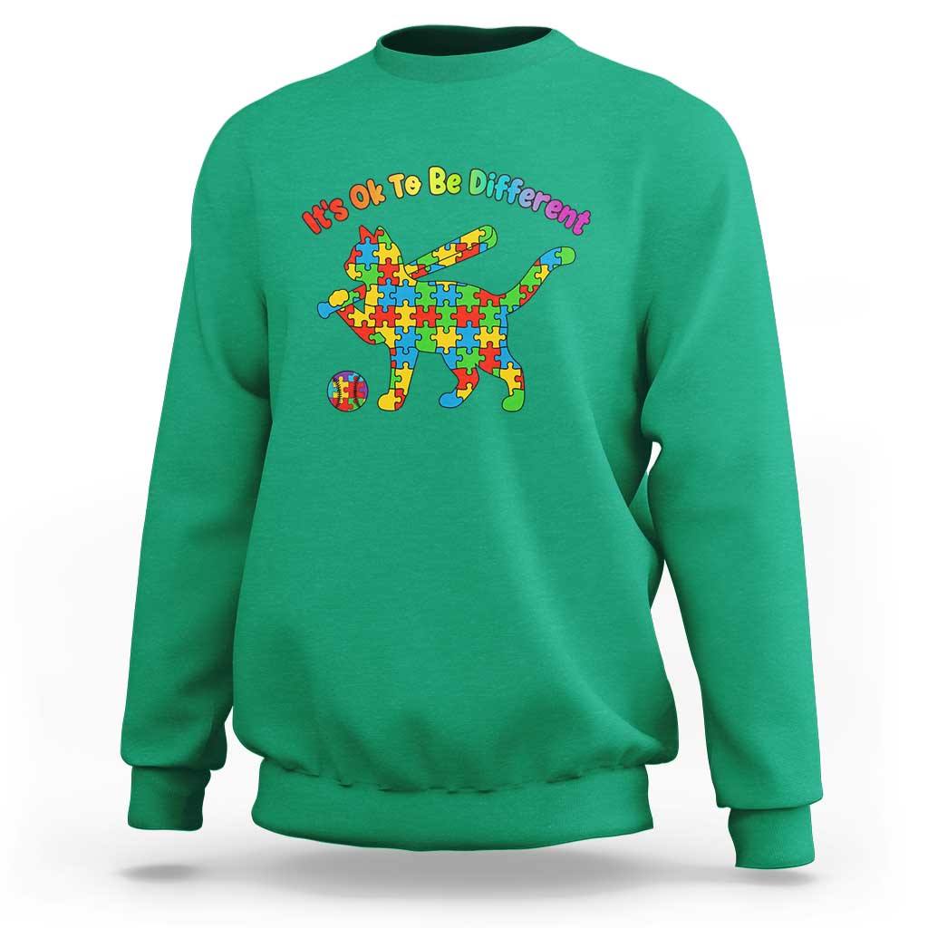 Autism Acceptance Baseball Cat Sweatshirt It Is Ok To Be Different