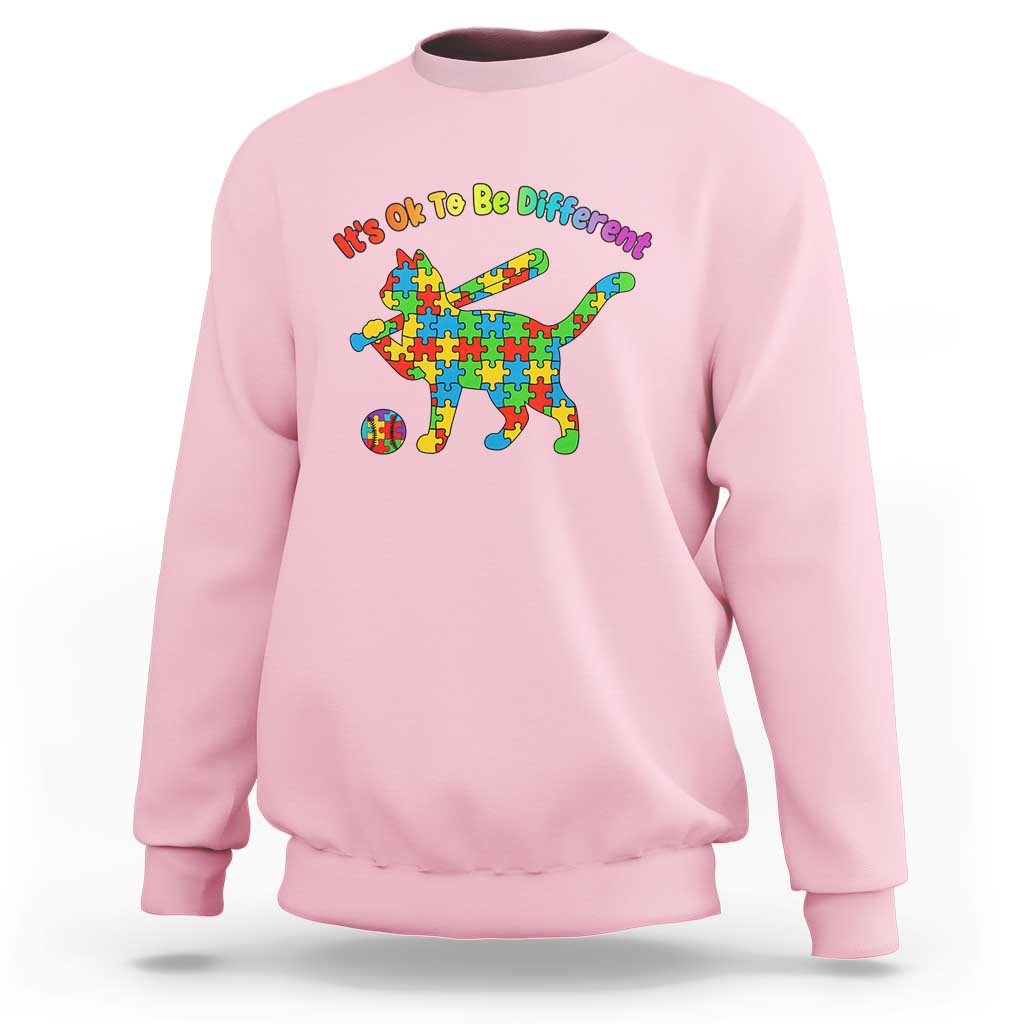 Autism Acceptance Baseball Cat Sweatshirt It Is Ok To Be Different