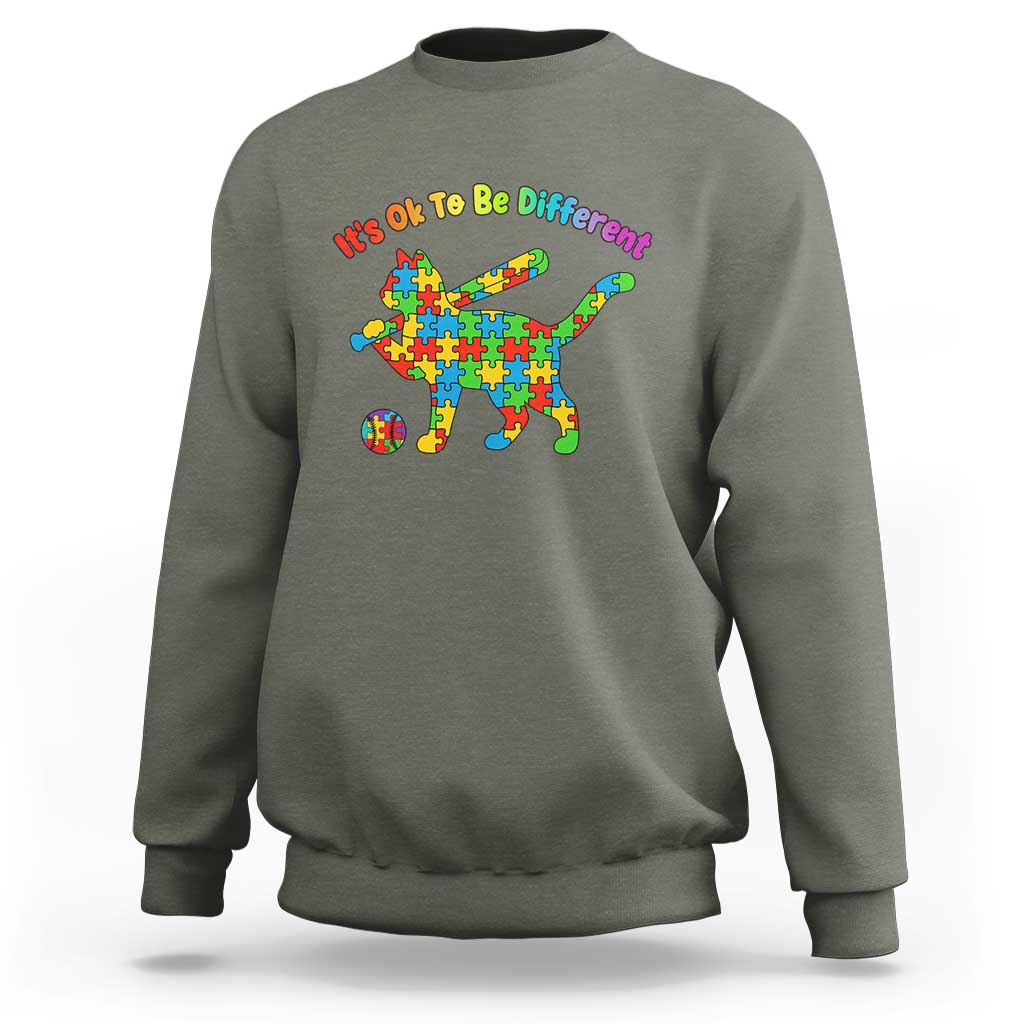 Autism Acceptance Baseball Cat Sweatshirt It Is Ok To Be Different