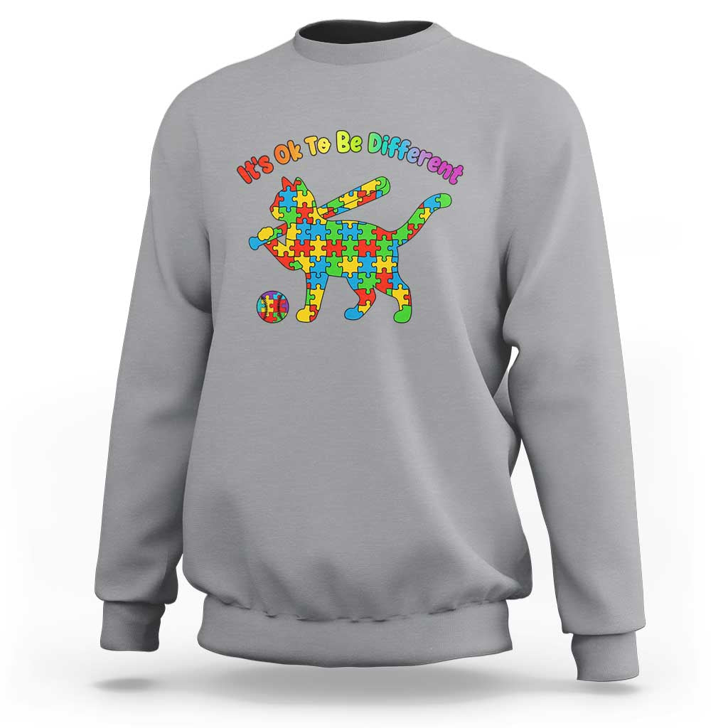 Autism Acceptance Baseball Cat Sweatshirt It Is Ok To Be Different