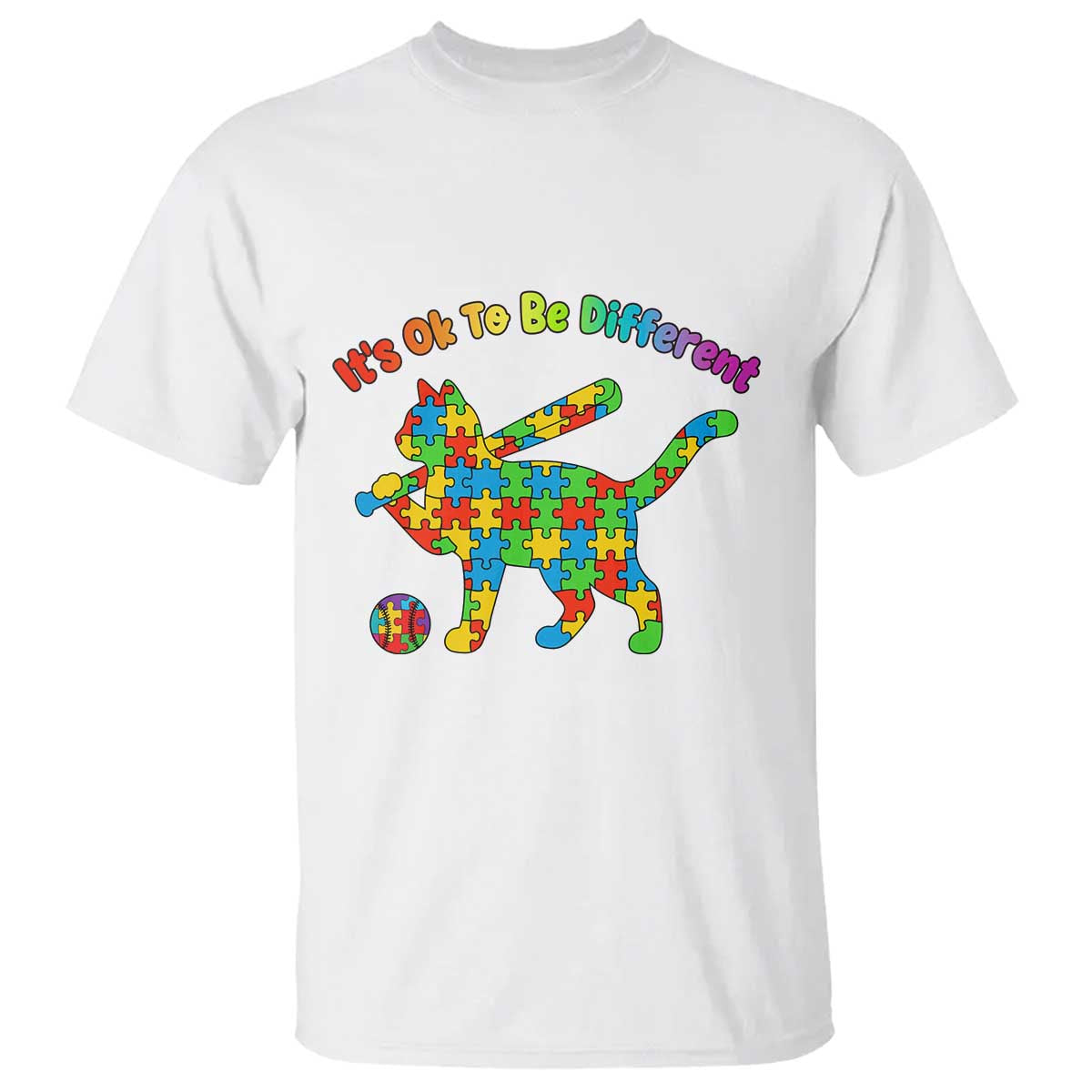 Autism Acceptance Baseball Cat T Shirt It Is Ok To Be Different