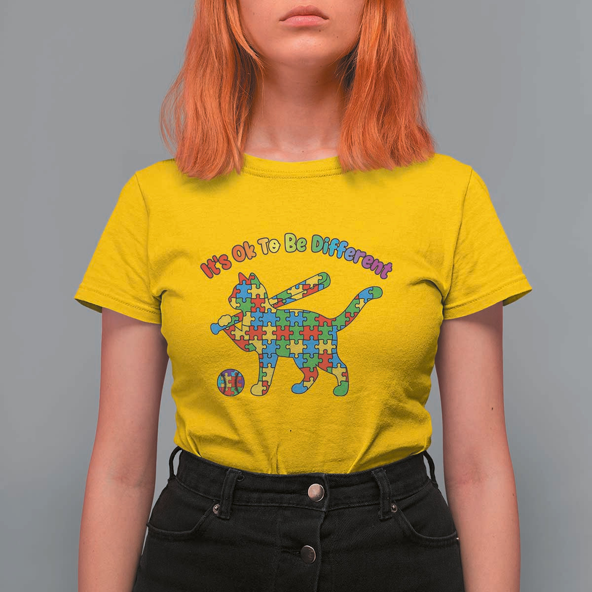 Autism Acceptance Baseball Cat T Shirt For Women It Is Ok To Be Different