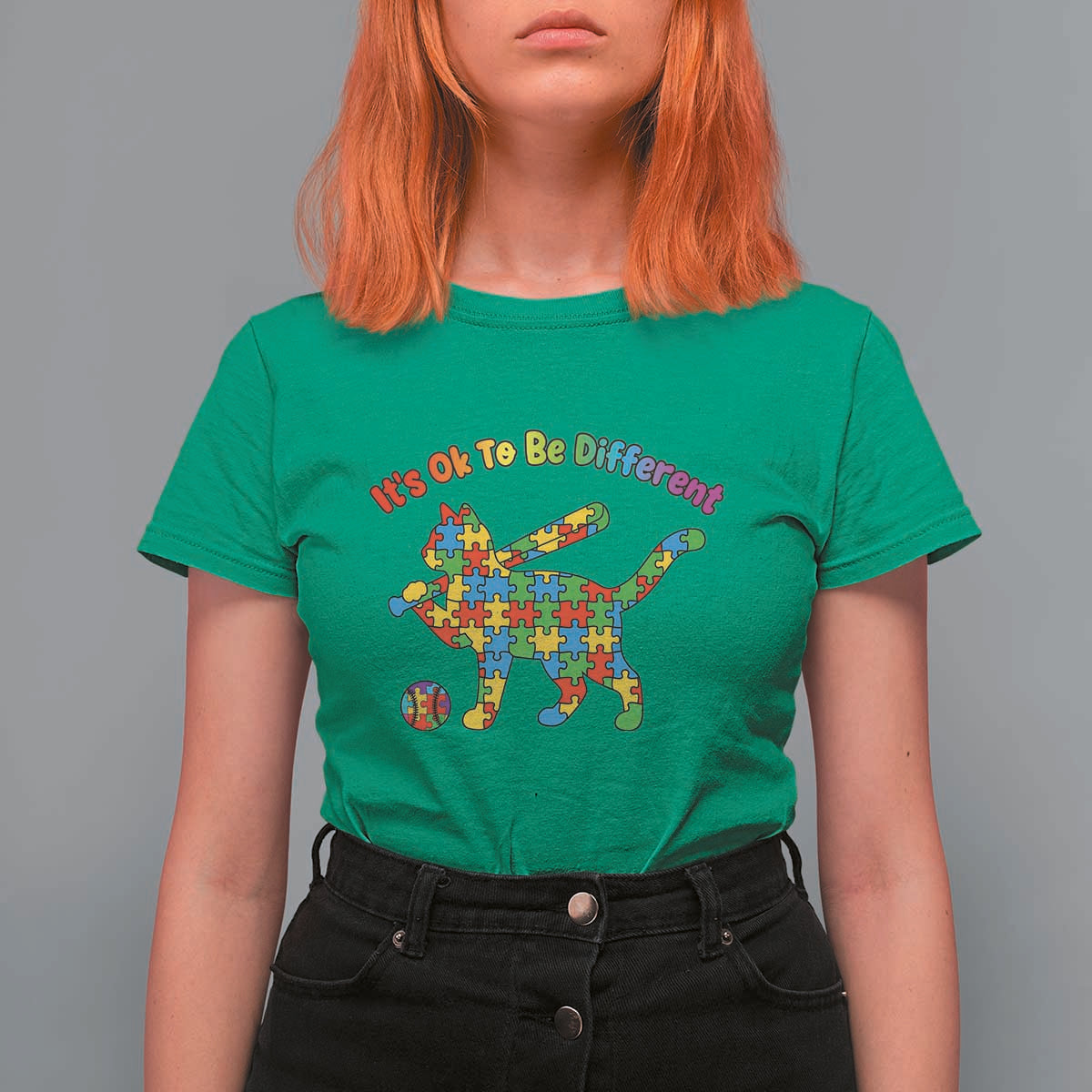 Autism Acceptance Baseball Cat T Shirt For Women It Is Ok To Be Different