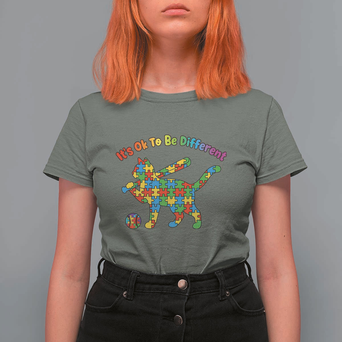 Autism Acceptance Baseball Cat T Shirt For Women It Is Ok To Be Different