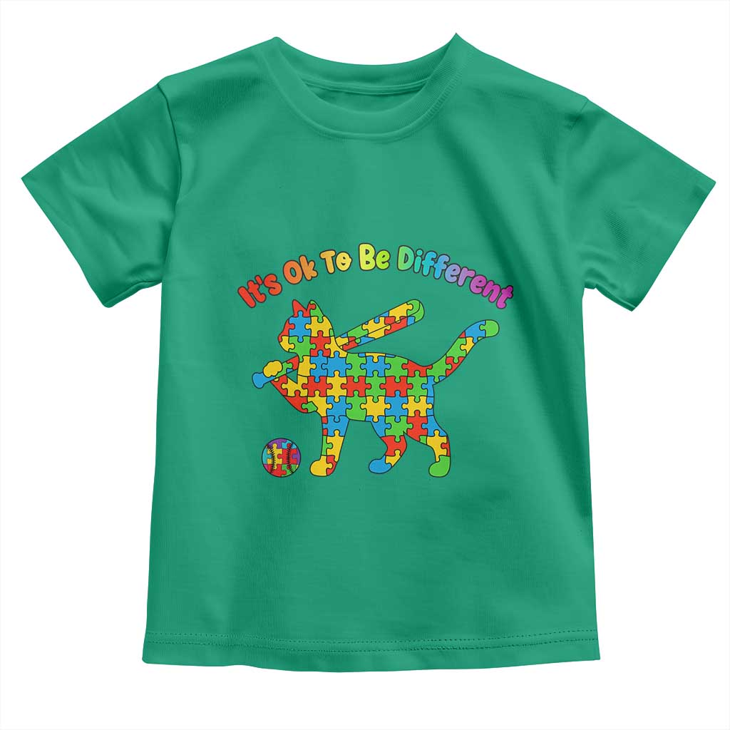 Autism Acceptance Baseball Cat Toddler T Shirt It Is Ok To Be Different