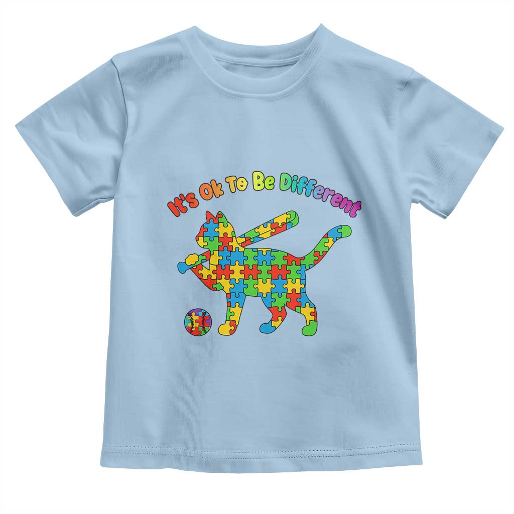 Autism Acceptance Baseball Cat Toddler T Shirt It Is Ok To Be Different