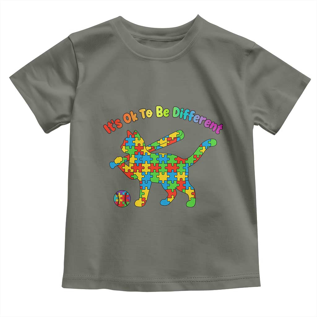 Autism Acceptance Baseball Cat Toddler T Shirt It Is Ok To Be Different