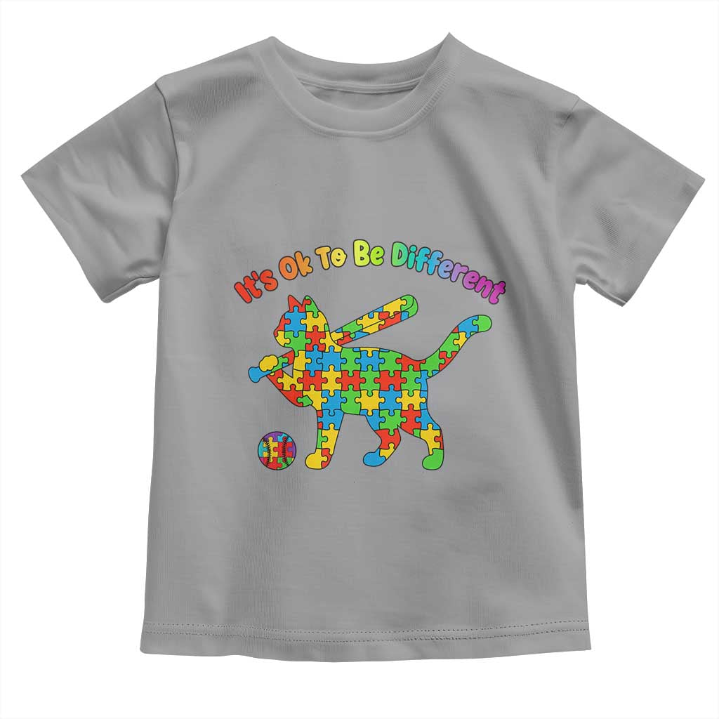 Autism Acceptance Baseball Cat Toddler T Shirt It Is Ok To Be Different