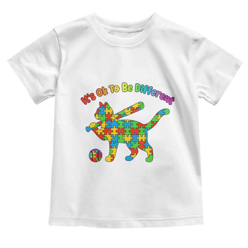 Autism Acceptance Baseball Cat Toddler T Shirt It Is Ok To Be Different