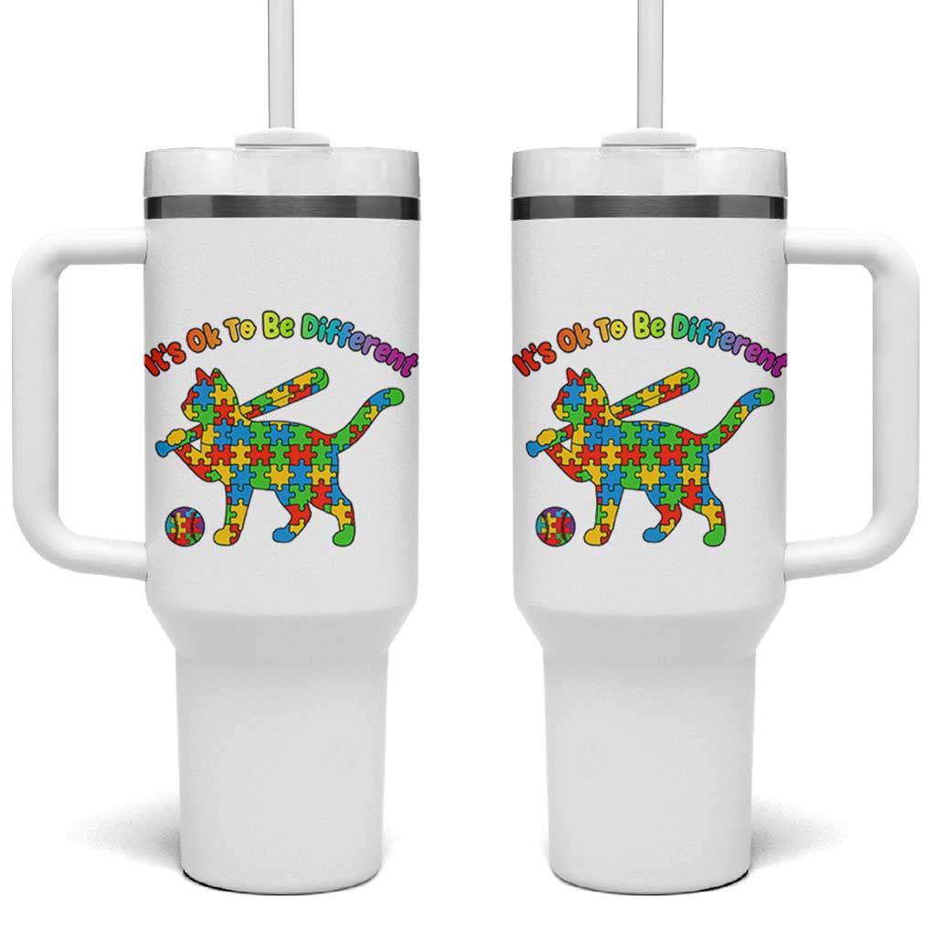 Autism Acceptance Baseball Cat Tumbler With Handle It Is Ok To Be Different