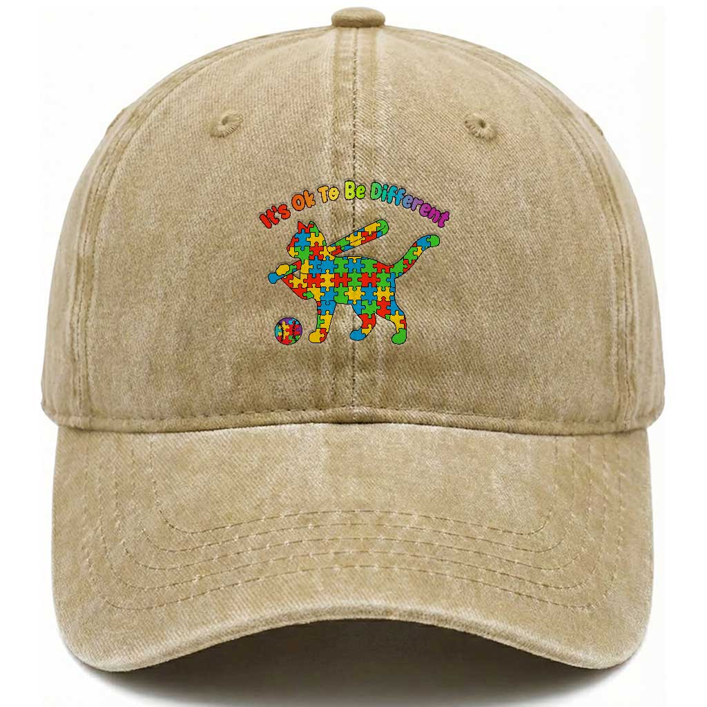 Autism Acceptance Baseball Cat Washed Cotton Baseball Cap It Is Ok To Be Different