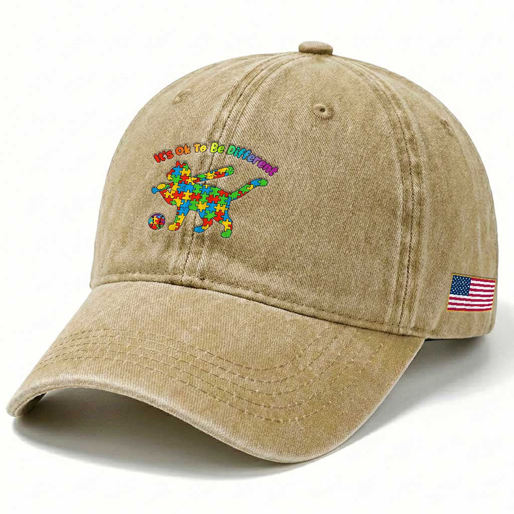 Autism Acceptance Baseball Cat Washed Cotton Baseball Cap It Is Ok To Be Different