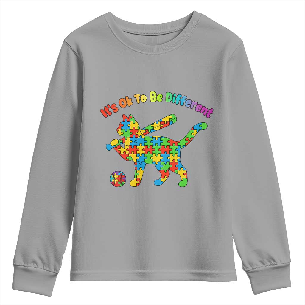 Autism Acceptance Baseball Cat Youth Sweatshirt It Is Ok To Be Different