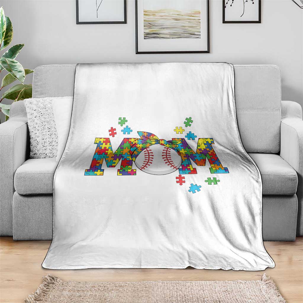 Autism Acceptance Baseball Mom Throw Blanket Proud Mom Inclusive Support Graphic