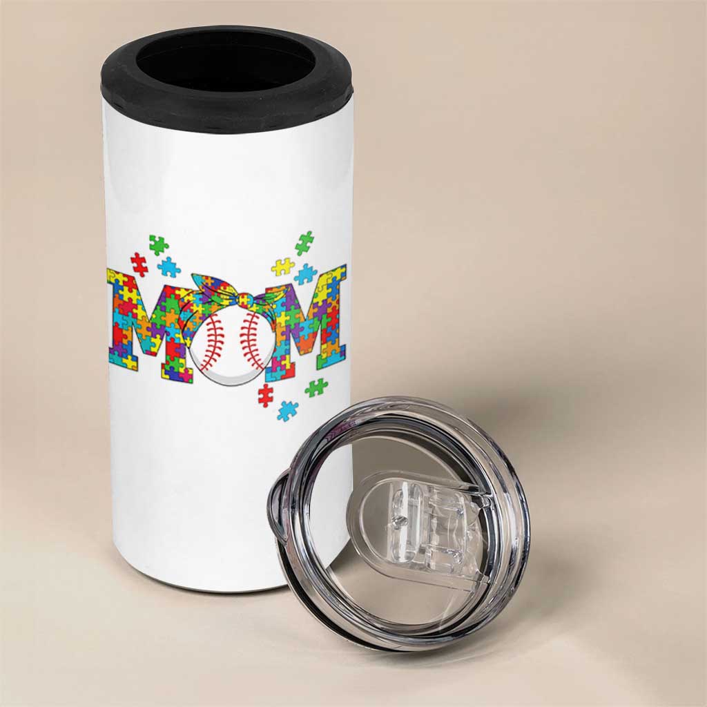 Autism Acceptance Baseball Mom 4 in 1 Can Cooler Tumbler Proud Mom Inclusive Support Graphic