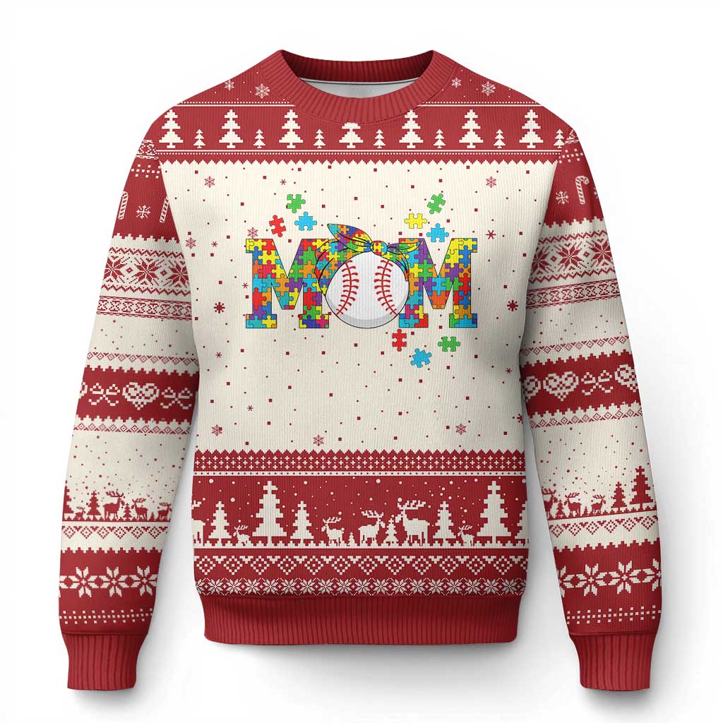 Autism Acceptance Baseball Mom Ugly Christmas Sweater Proud Mom Inclusive Support Graphic