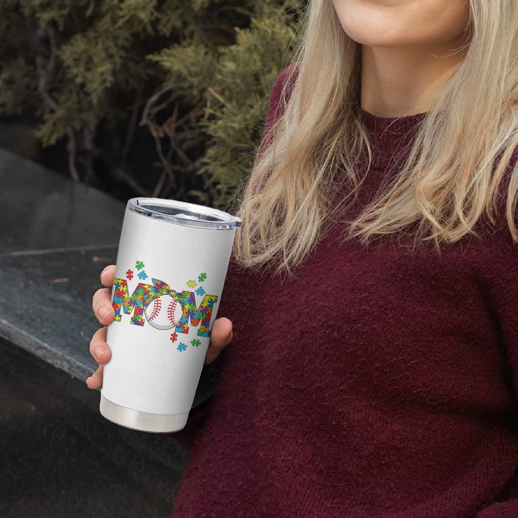Autism Acceptance Baseball Mom Tumbler Cup Proud Mom Inclusive Support Graphic